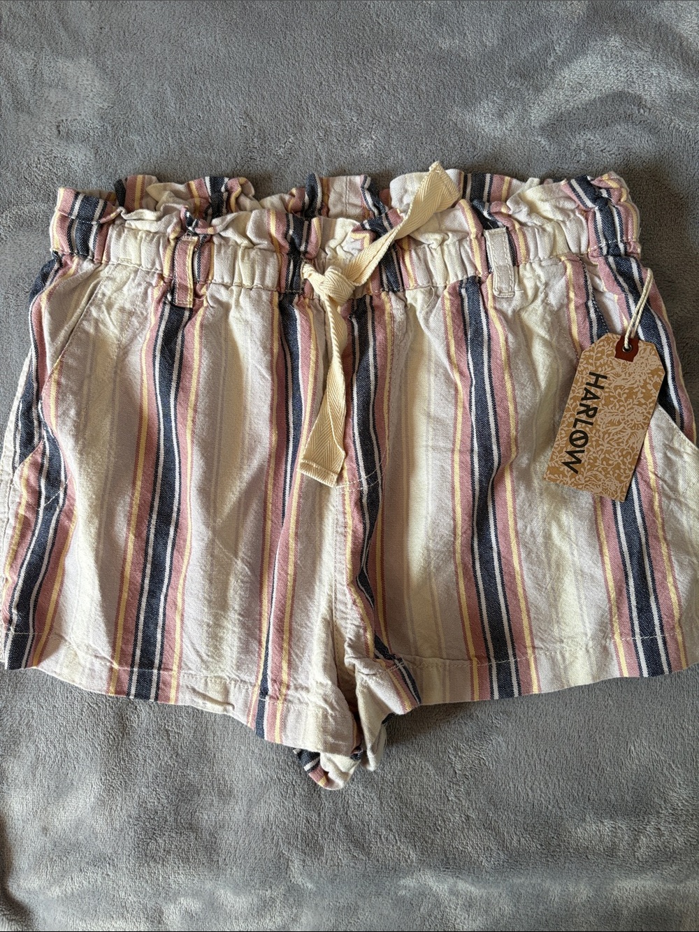 Harlow Striped Paperbag Waist Shorts in Cream, Pink & Navy